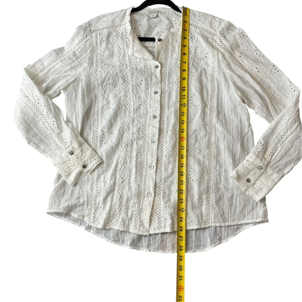 Sundance White Eyelet Lace XL Boho Victorian Cottagecore Cotton Button Front Top - Picture 8 of 14